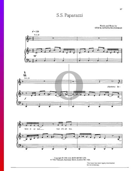 S.S. Paparazzi Sheet Music