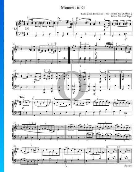 Minueto en sol mayor, WoO 10 n.º 2 Partitura
