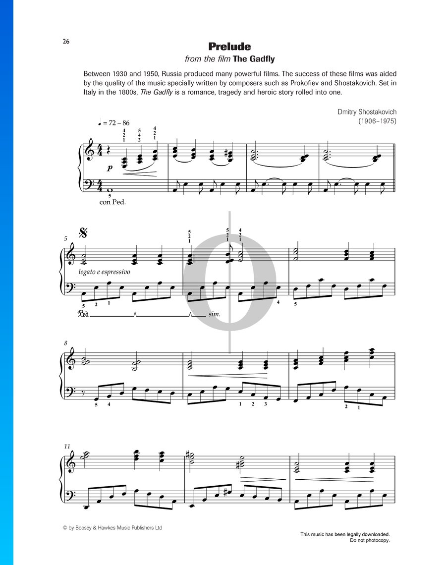 The Gadfly Suite, Op. 97a: 7. Prelude (Dmitri Shostakovich) Piano Sheet ...