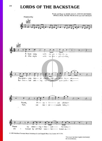 Lords Of The Backstage Sheet Music