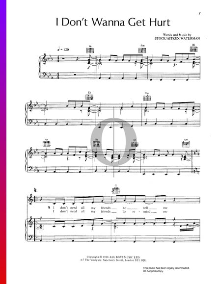 I Don't Wanna Get Hurt Sheet Music
