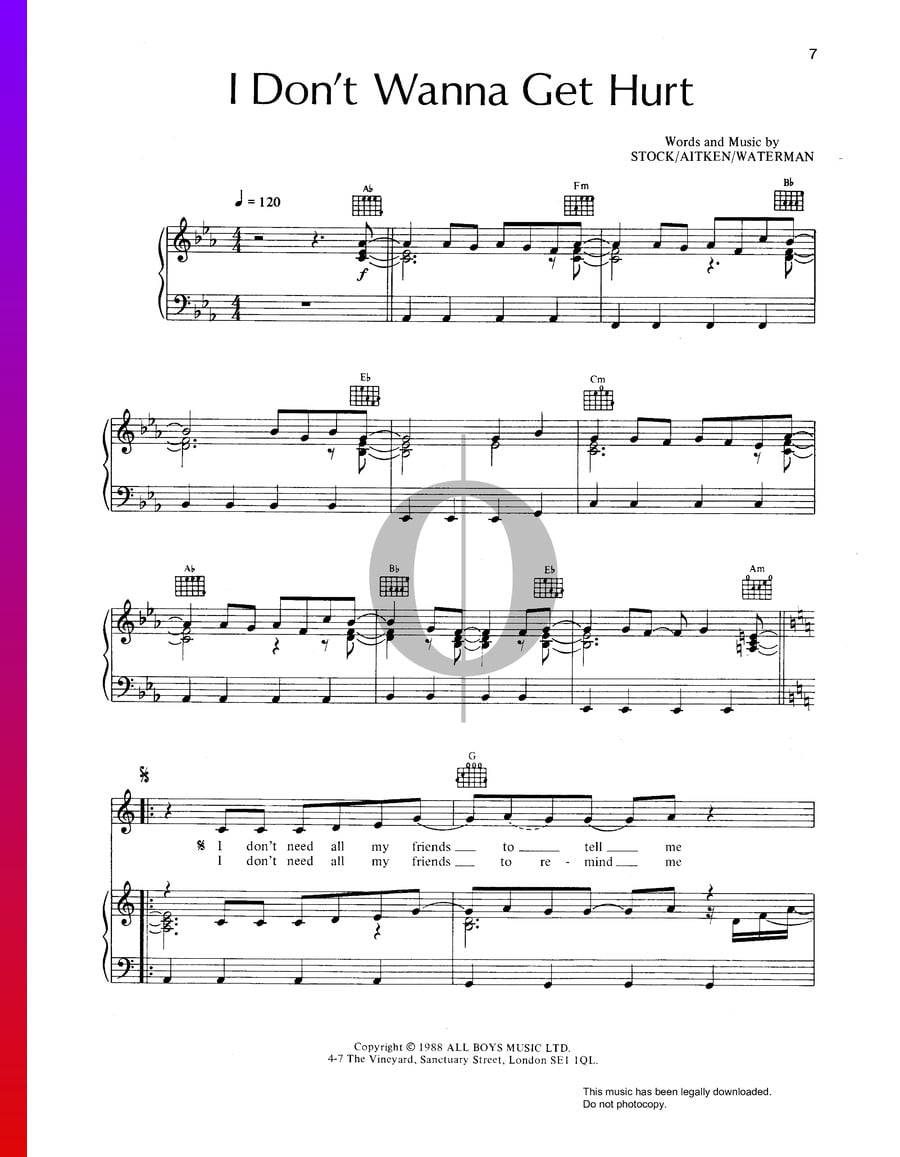 I Don't Wanna Get Hurt (Donna Summer) Piano Sheet Music - OKTAV
