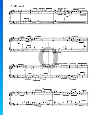 Partition Suites Anglaises No. 1 en La Majeur, BWV 806: 2. Allemande