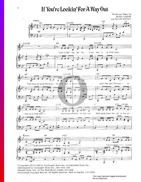 If You're Lookin' For A Way Out Sheet Music