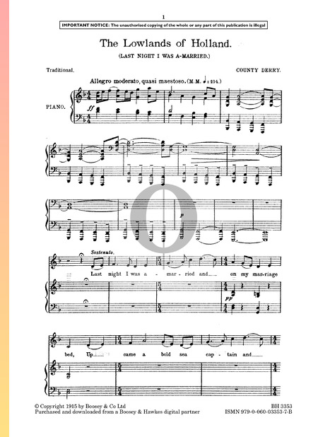 The Lowlands of Holland Sheet Music