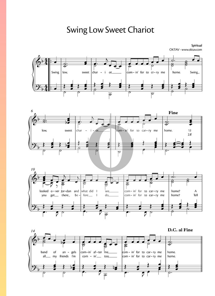 Swing Low Sweet Chariot (Anonymous) Piano Sheet Music - OKTAV