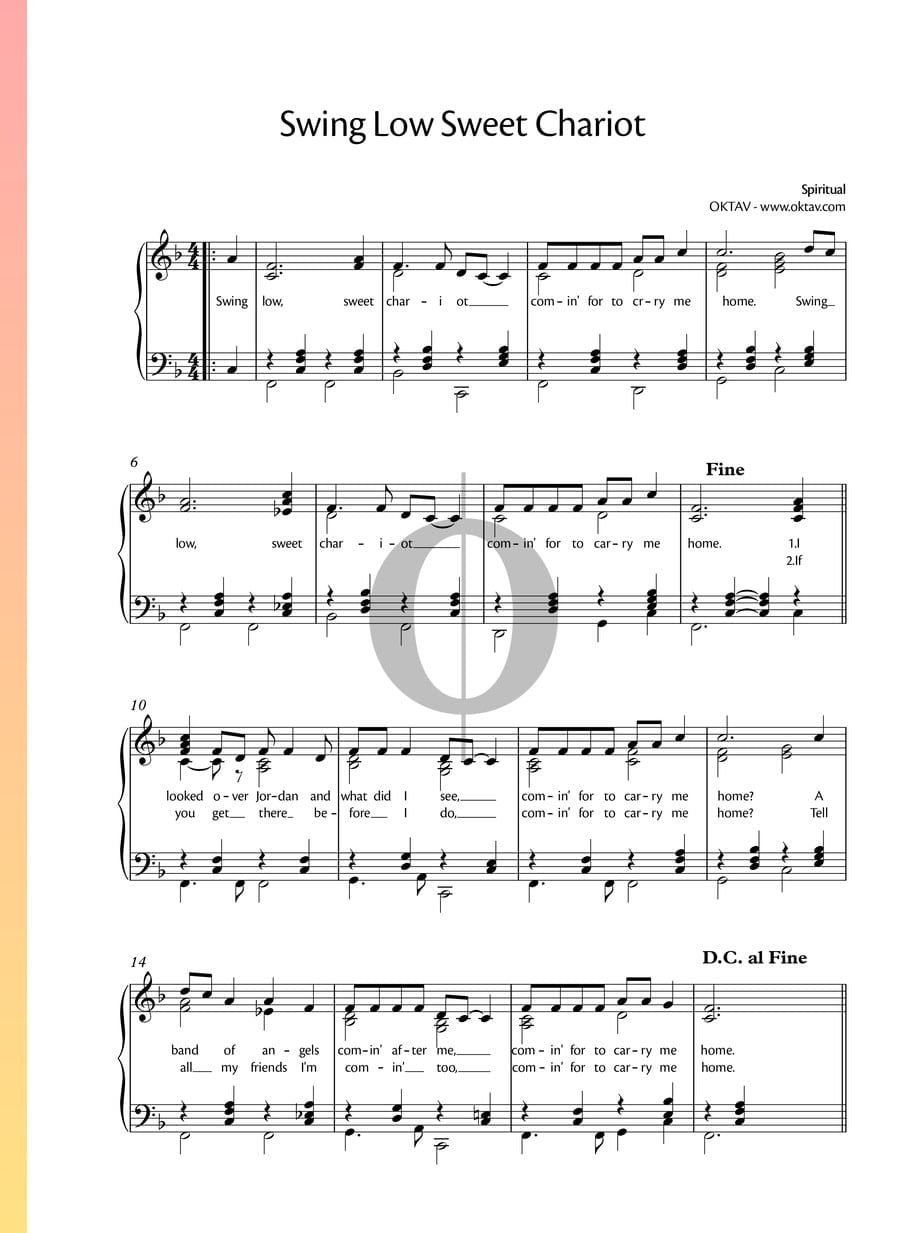 Swing Low Sweet Chariot (Anonymous) Piano Sheet Music - OKTAV