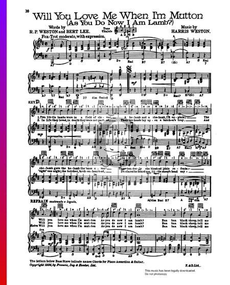 Will You Love Me When I'm Mutton (As You Do Now I Am Lamb) Musik-Noten