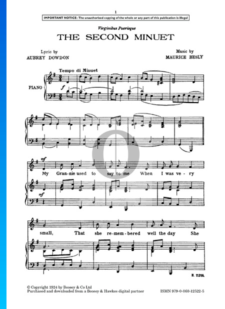 The Second Minuet Sheet Music