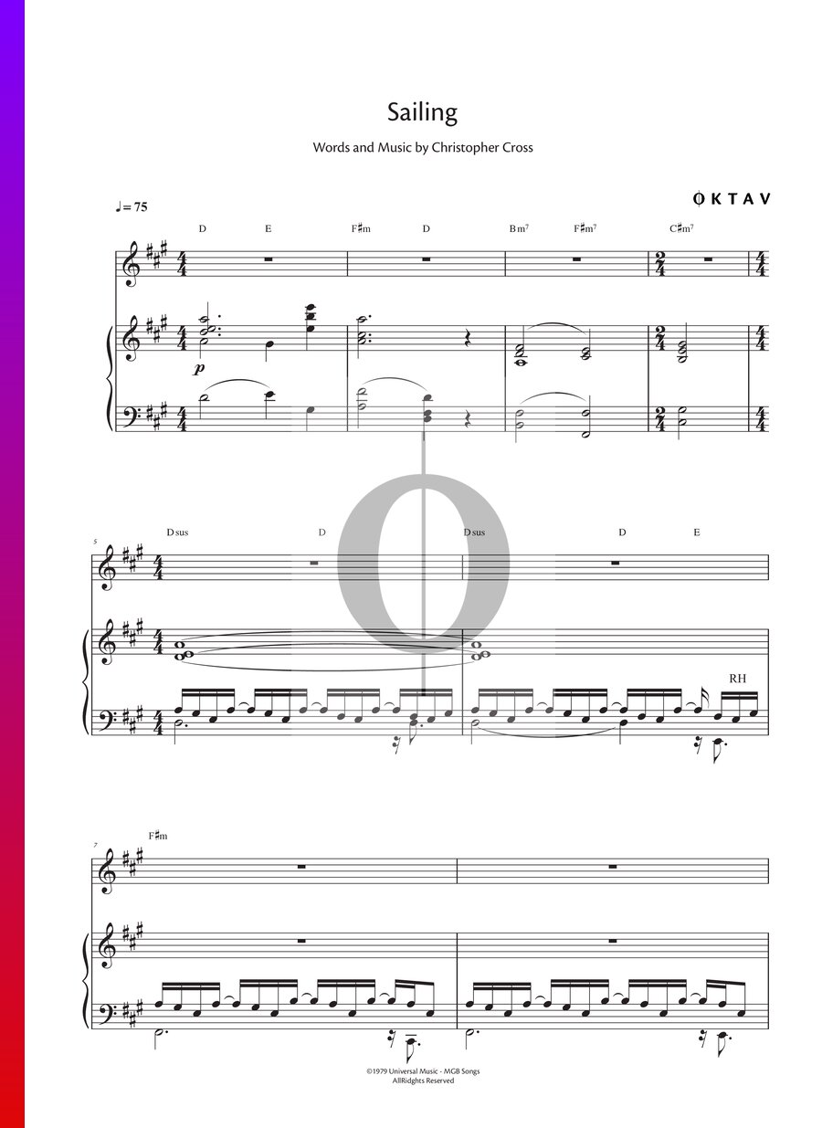 Sailing (Christopher Cross) Piano Sheet Music - OKTAV