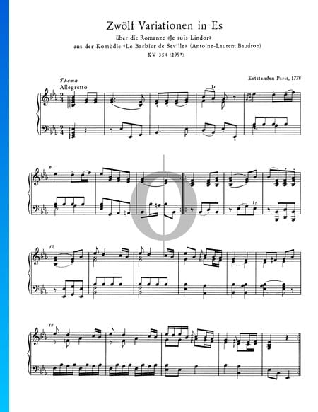 Zwölf Variationen in Es-Dur, KV 354 (299a) Musik-Noten