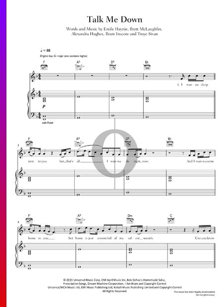 Talk Me Down Sheet Music