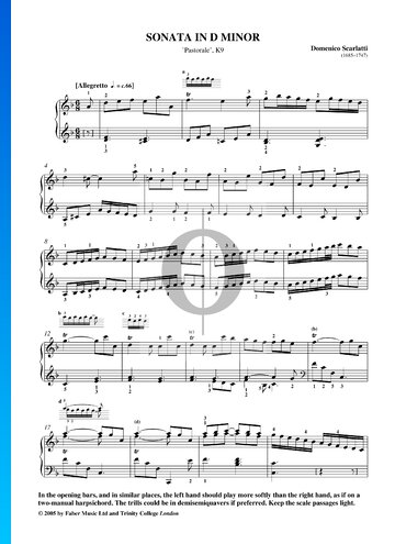 Sonata en re menor (Pastoral), K9: 1. Allegretto Partitura
