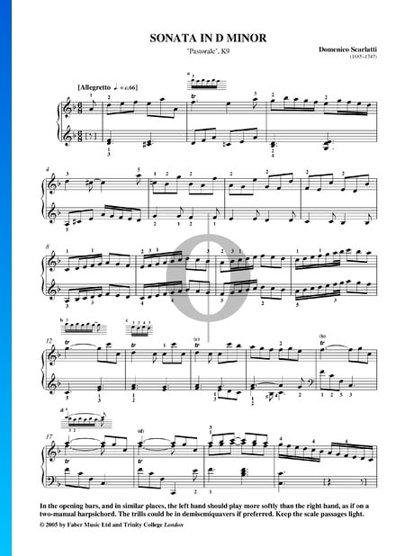 Sonate in d-Moll ("Pastorale"), K9: 1. Allegretto Musik-Noten