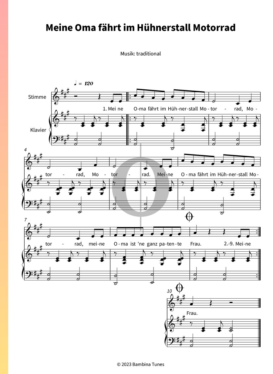 Noten Meine Oma Fährt Im Hühnerstall Motorrad Meine Oma fährt im Hühnerstall Motorrad (Anonymous) Piano Sheet Music