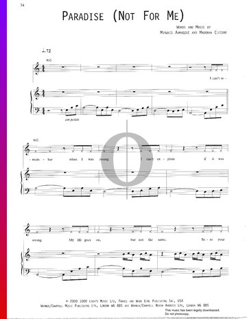 Paradise (Not For Me) Partitura