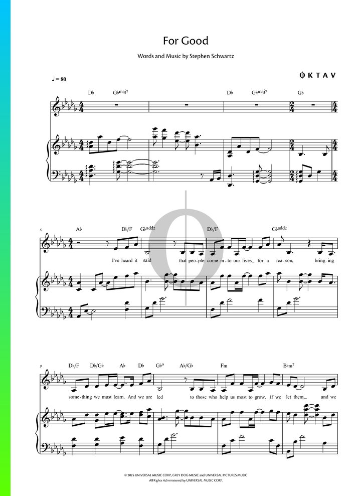 For Good Script For Good Piano Sheet Music from Wicked: For Good by Ariana Grande ...