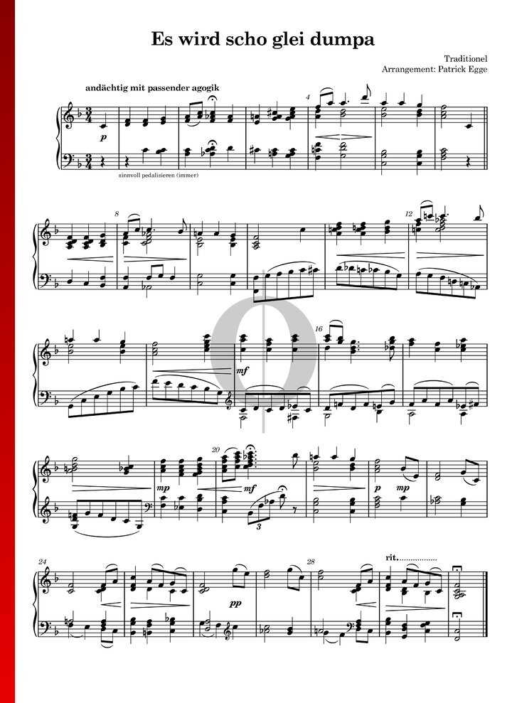 Es Wird Scho Glei Dumpa Text Deutsch Es wird scho glei dumpa di Anonymous - Spartiti per pianoforte - OKTAV