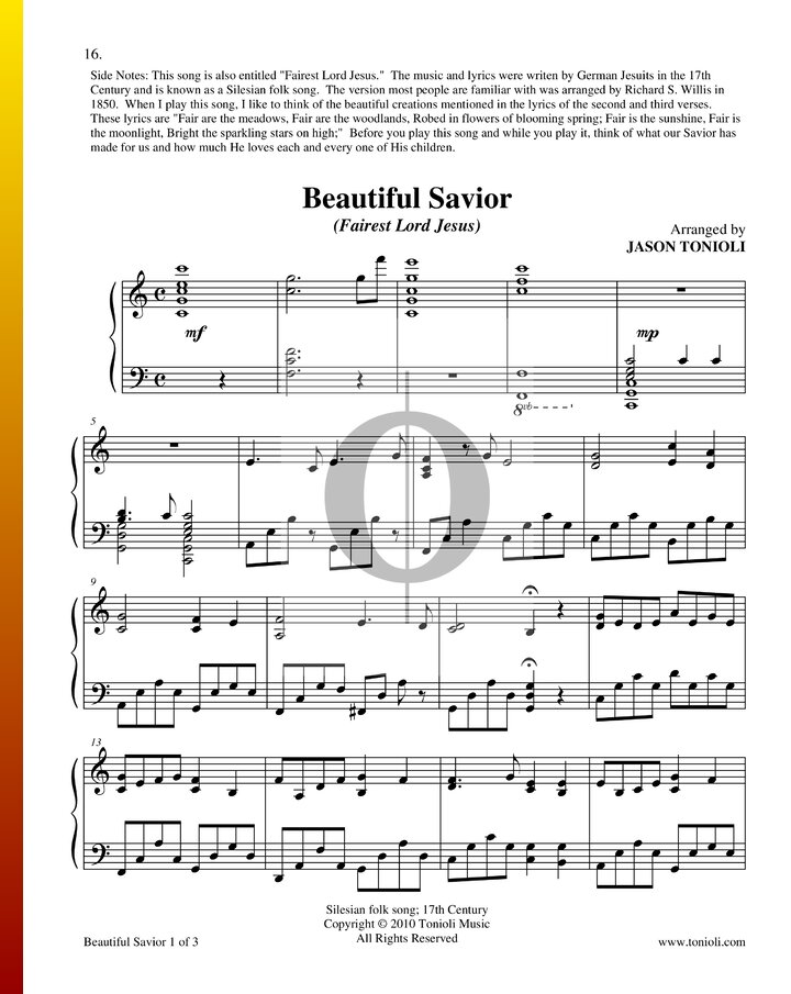 Beautiful Savior (Anonymous) Piano Sheet Music - OKTAV