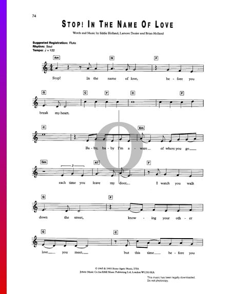 Stop In The Name Of Love Sheet Music Piano Voice Pdf Download Streaming Oktav