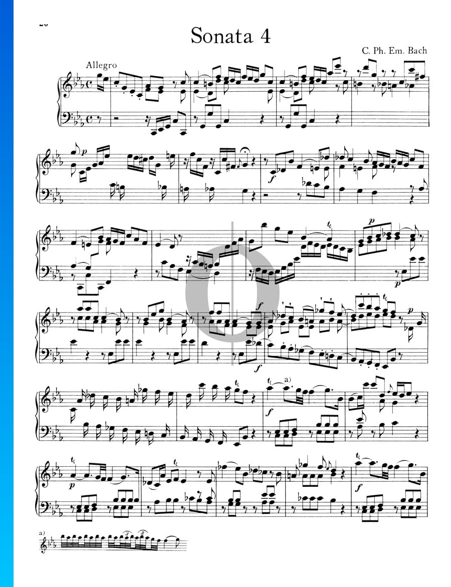 Sonata No. 4, Wq 48: 1. Allegro (Carl Philipp Emanuel Bach) Piano Sheet ...