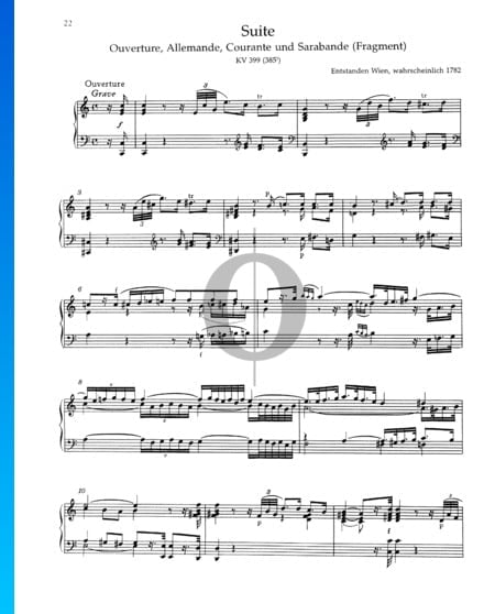 Suite C-Dur, KV 399 Musik-Noten