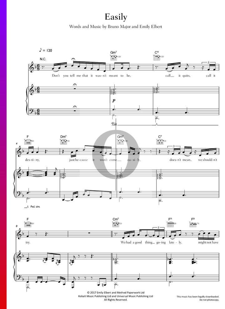 Easily (Bruno Major) Piano Sheet Music OKTAV