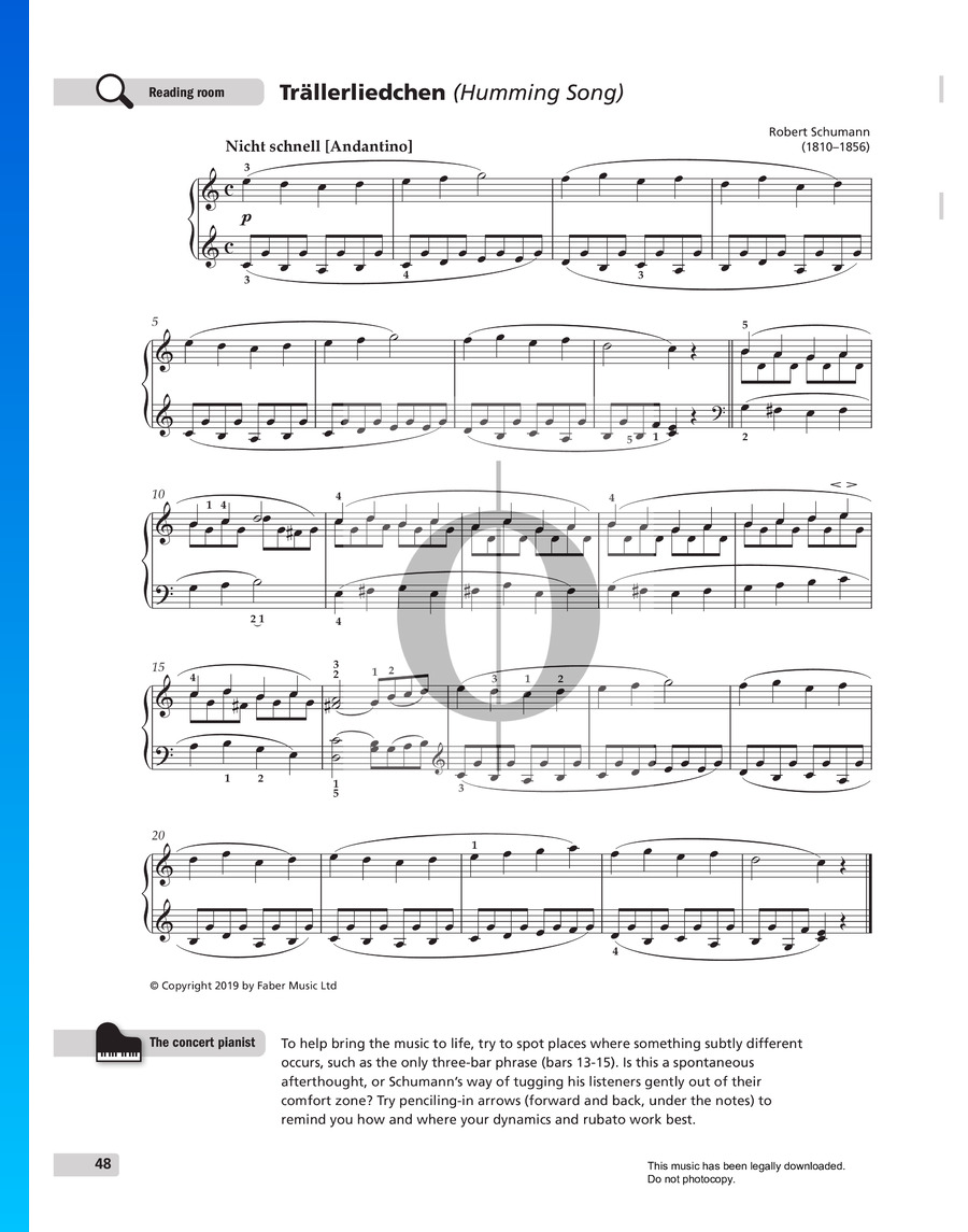 Humming Song, Op. 68 No. 3 (Robert Schumann) Piano Sheet Music OKTAV