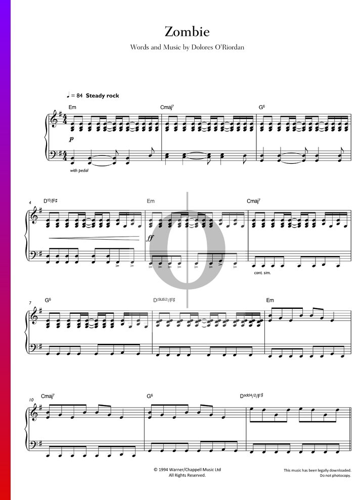Zombie » The Cranberries Partitions de piano OKTAV