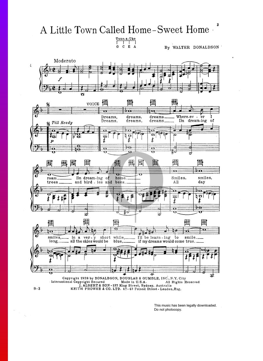 A Little Town Called Home Sweet Home » Walter Donaldson Partitions de piano OKTAV