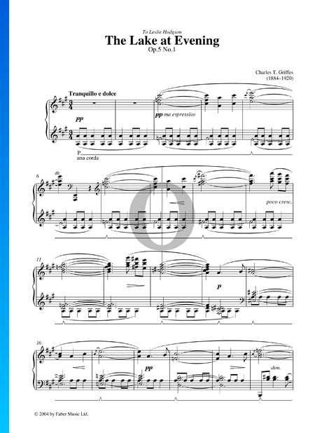 The Lake At Evening, Op. 5 No. 1 Partition