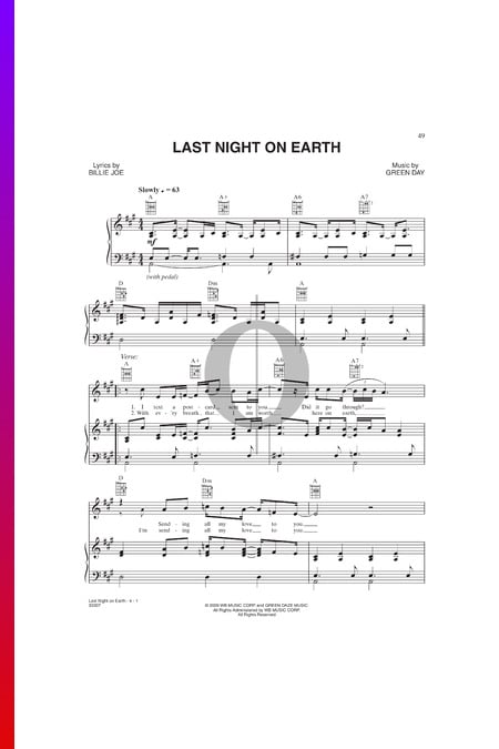 Last Night On Earth Sheet Music