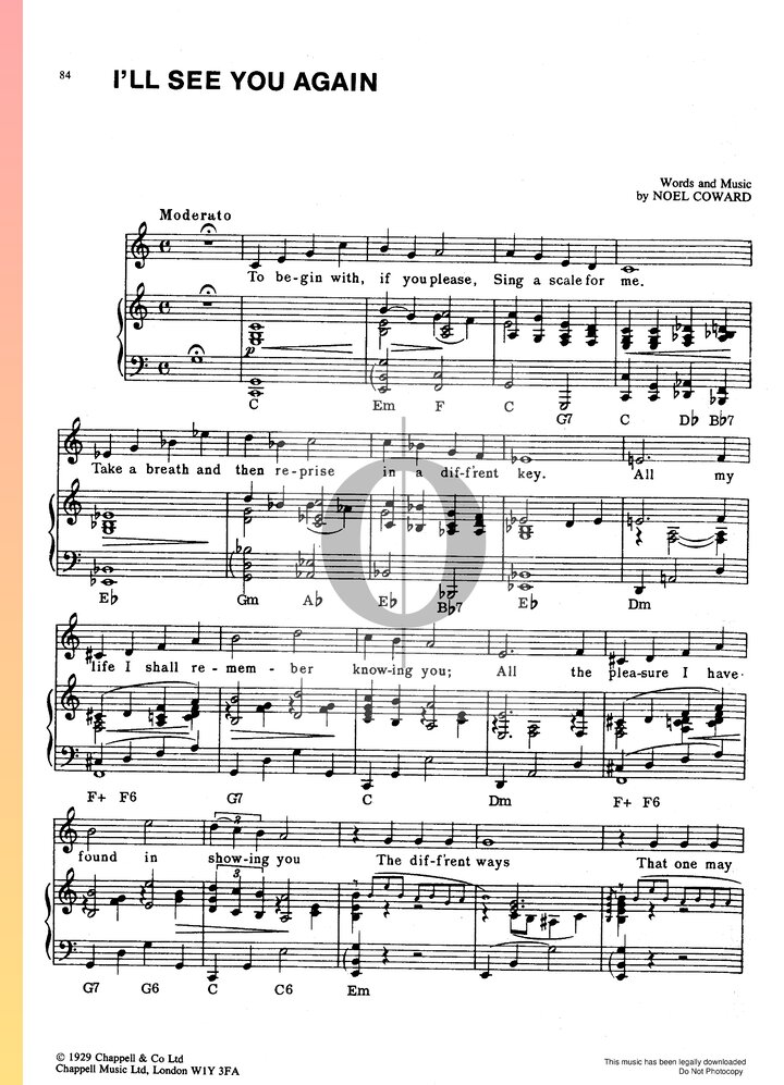 I&rsquo;ll See You Again Noten (Klavier, Gesang) von Noël Coward - OKTAV