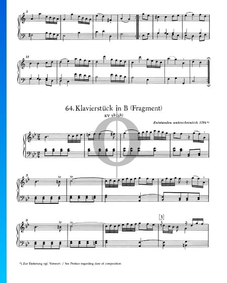 Klavierstück in B-Dur, KV 9b (5b): Fragment Musik-Noten