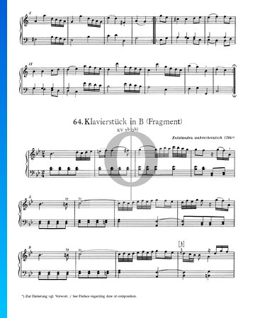 Partition Pièce pour Piano en Si Majeur, KV 9b (5b): Fragment