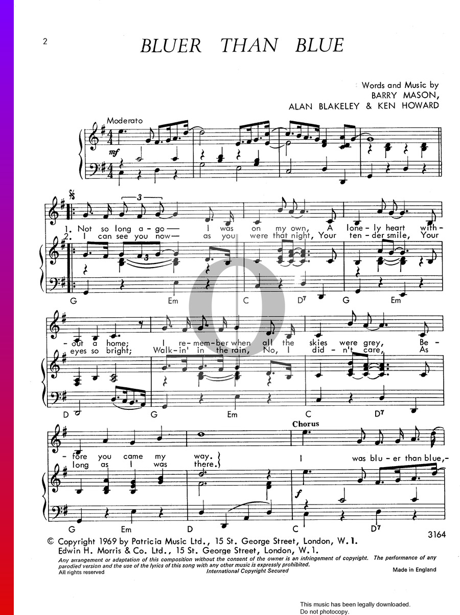 Bluer Than Blue door Rolf Harris piano bladmuziek (Piano, Stem) OKTAV