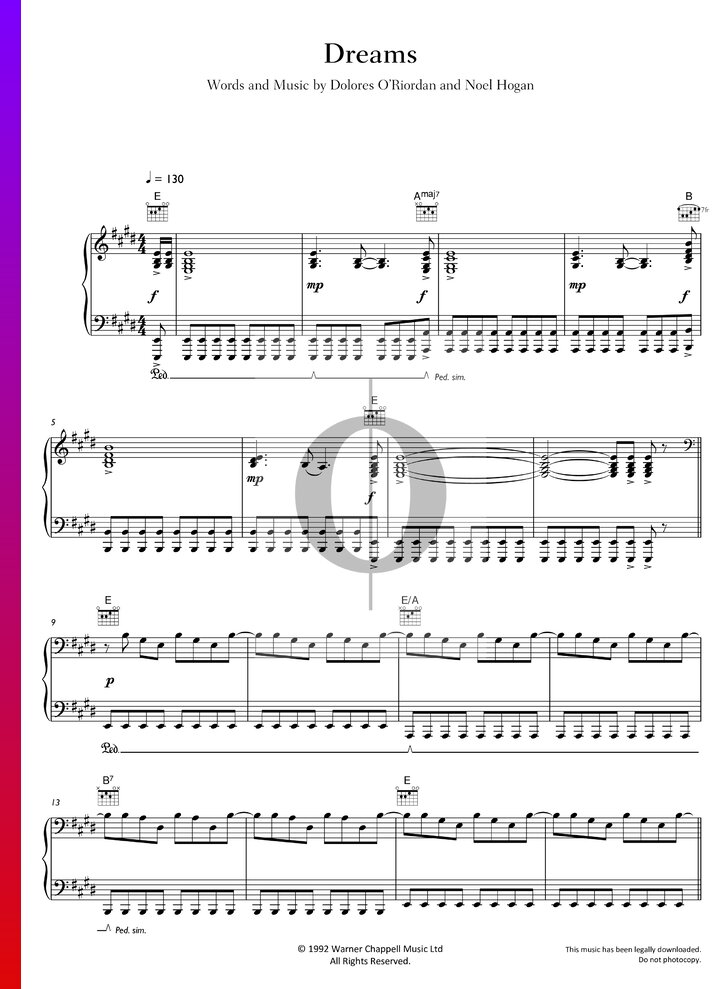 Dreams (The Cranberries) Piano Sheet Music OKTAV