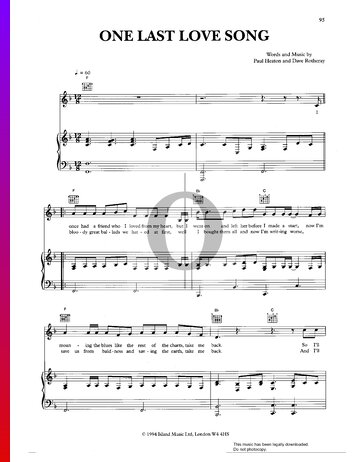 One Last Love Song Sheet Music