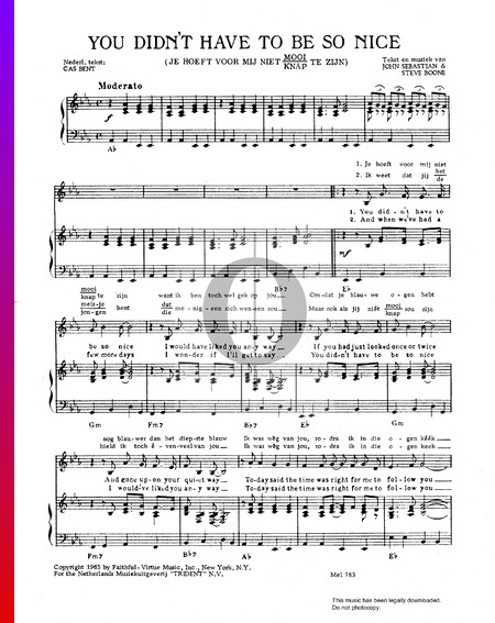 You Didn't Have To Be So Nice Sheet Music