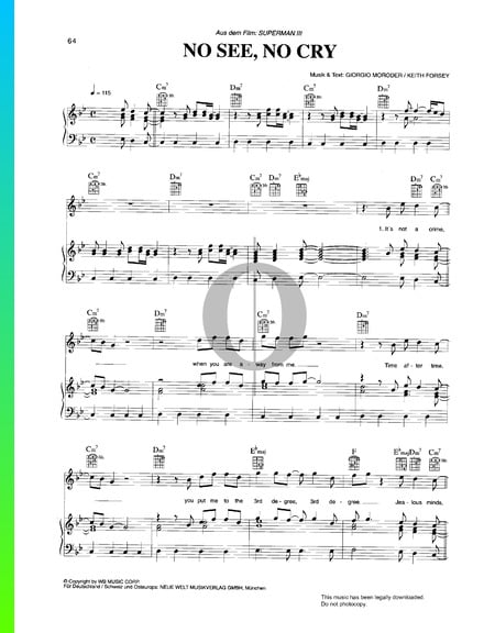 No See, No Cry Musik-Noten