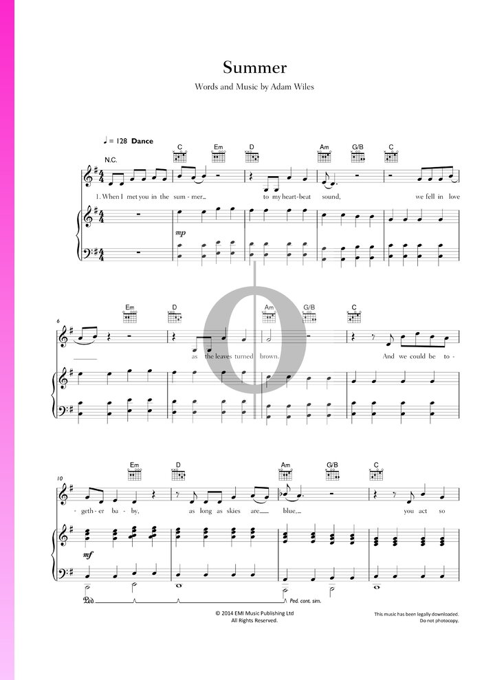 Summer Calvin Harris Piano Sheet Music Oktav