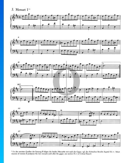 Französische Suite Nr. 3 h-Moll, BWV 814: 5./6. Menuet I und II Musik-Noten