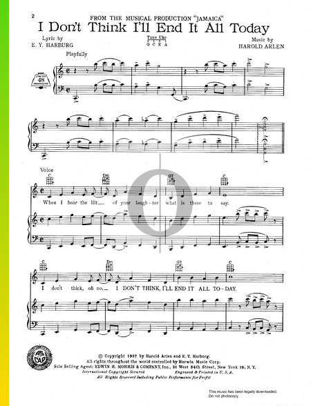 I Don't Think I'll End It All Today Musik-Noten