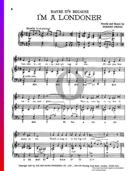 Maybe It's Because I'm A Londoner Sheet Music