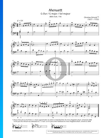 Partition Menuet en Sol Majeur, BWV Anh. 114