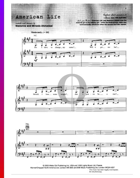 American Life Musik-Noten