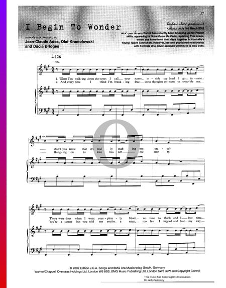 I Begin To Wonder Musik-Noten