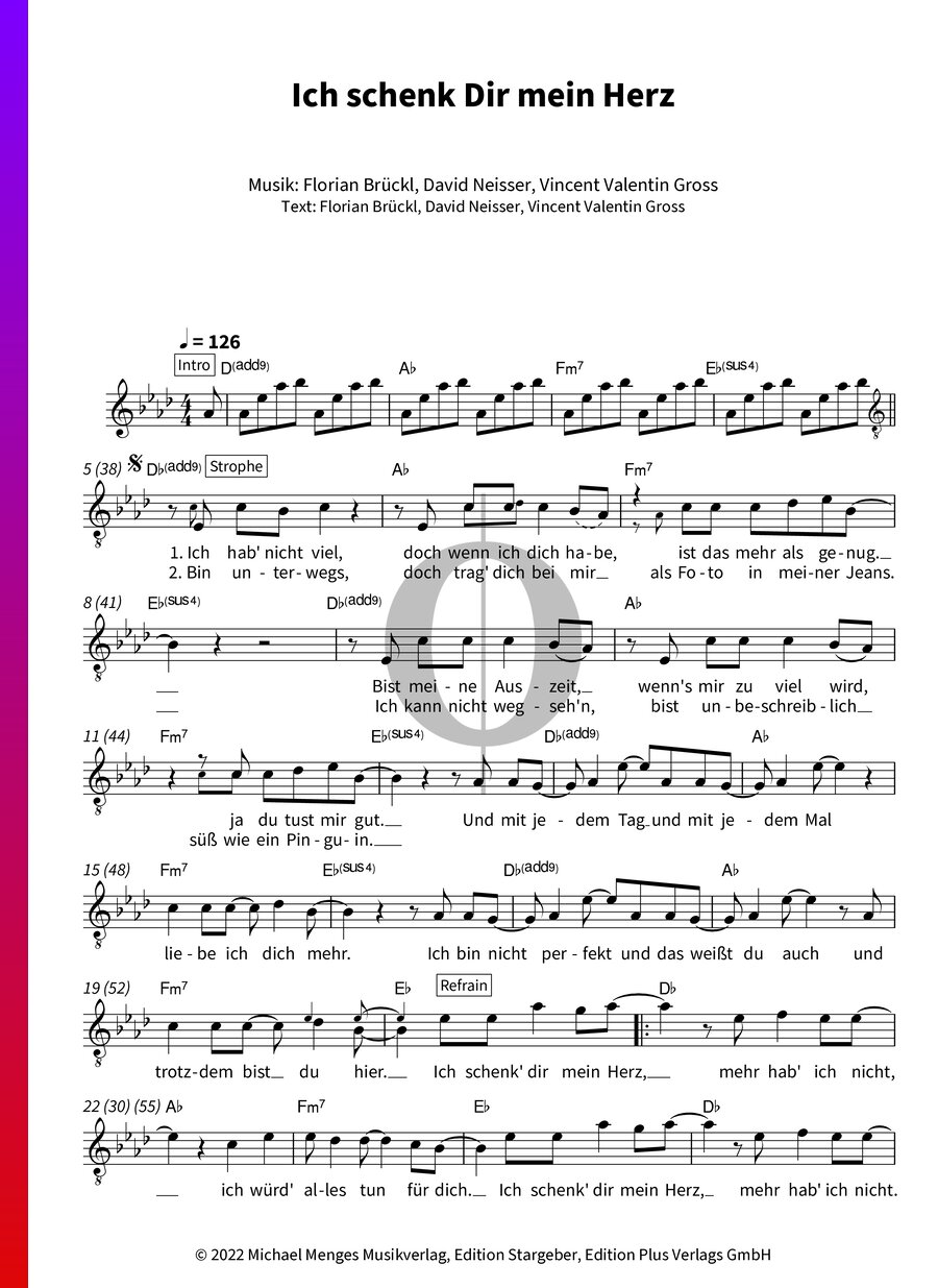 Ich schenk Dir mein Herz (Vincent Gross) Piano Sheet Music OKTAV