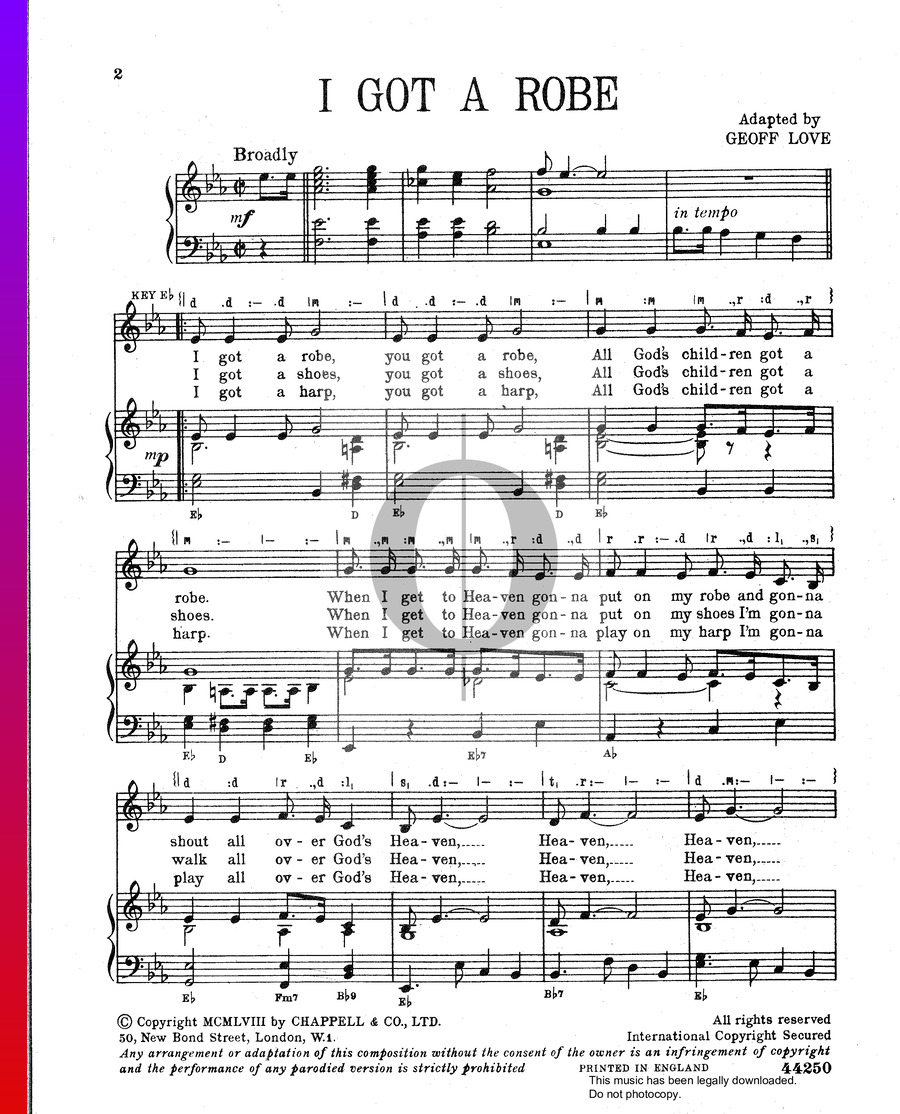 I Got A Robe (Geoff Love) Piano Sheet Music - OKTAV