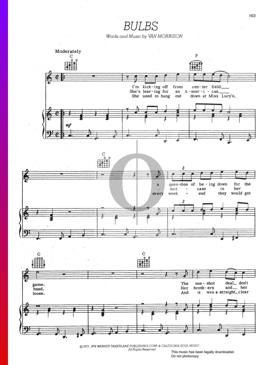 Bulbs (Van Morrison) Piano Sheet Music OKTAV